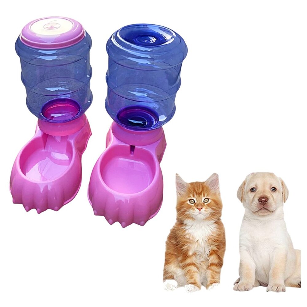 Pink Claws 2-Pack Food & Water Dispenser Station Cat Dog Pet Auto Dry Food Stand